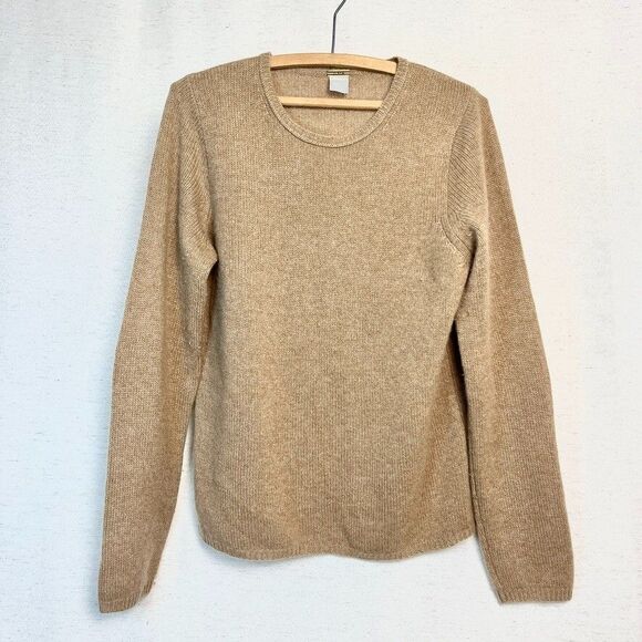 J.‎ CREW 100% Cashmere Camel Tan Crewneck Sweater Womens Large Capsule Wardrobe - Picture 1 of 5